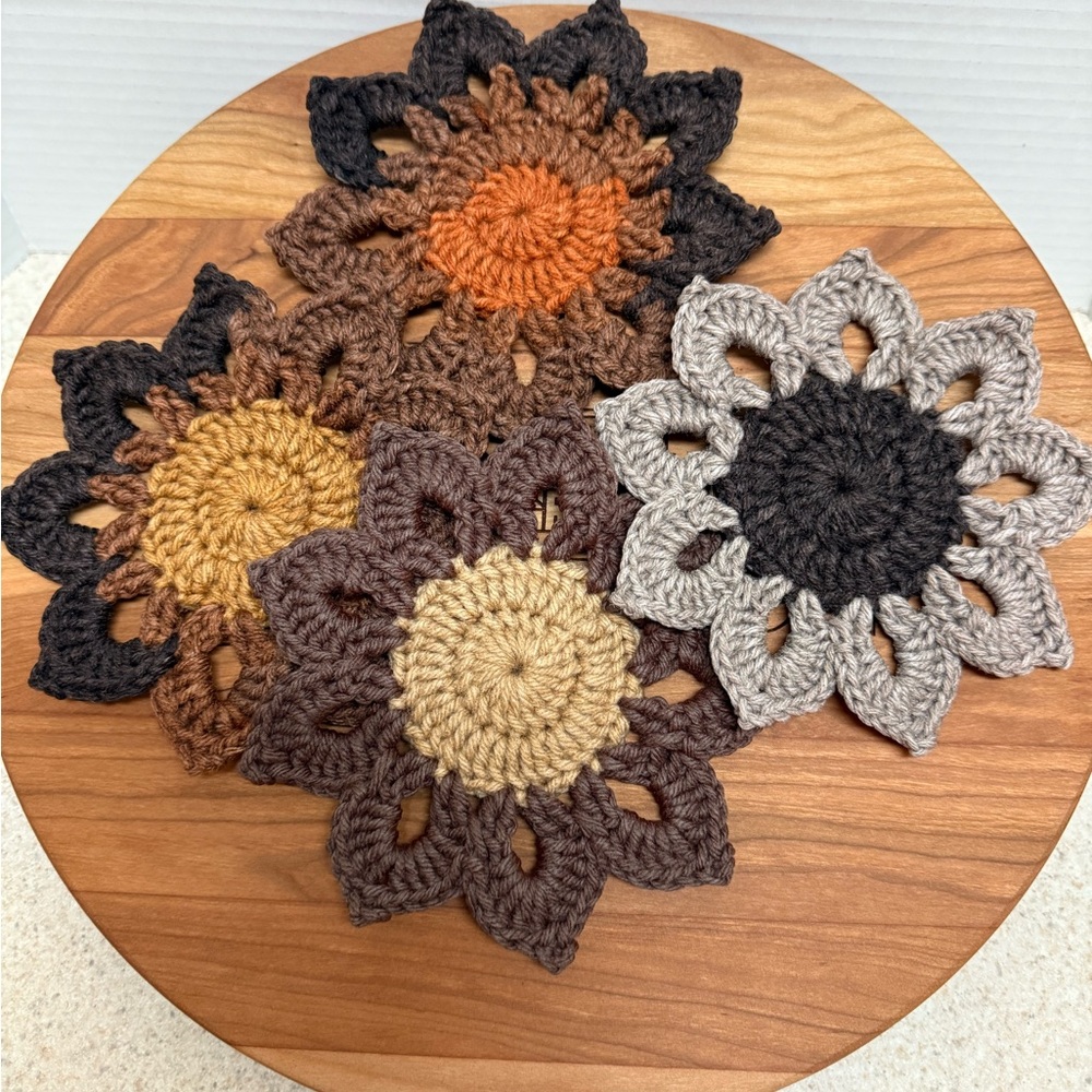 Handmade Crochet Flower Coasters set of 4